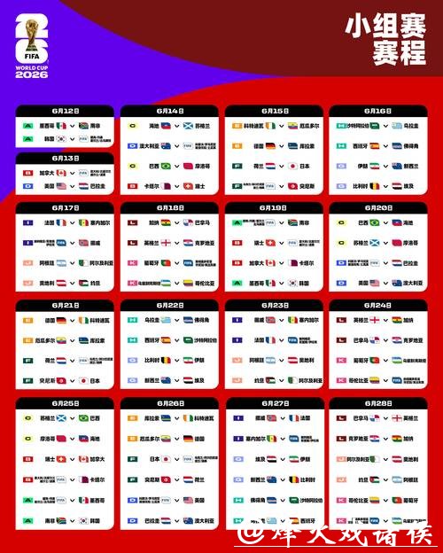 2026世界杯小组赛赛程时间最新公布